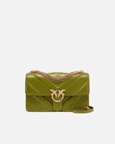 Sac porté épaule moyen Love Bag One en cuir et cuir nappa à chevrons et triple chaîne - Vert | Pinko