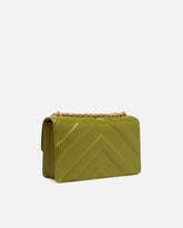 Sac porté épaule moyen Love Bag One en cuir et cuir nappa à chevrons et triple chaîne - Vert | Pinko