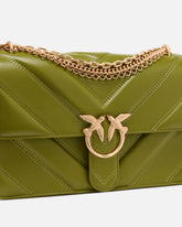 Sac porté épaule moyen Love Bag One en cuir et cuir nappa à chevrons et triple chaîne - Vert | Pinko