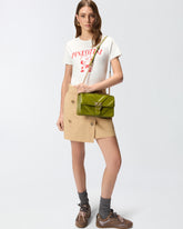 Sac porté épaule moyen Love Bag One en cuir et cuir nappa à chevrons et triple chaîne - Vert | Pinko