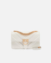 Borsa a spalla media Love Bag One in pelle e nappa chevron con tripla catena - Bianco | Pinko