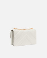 Borsa a spalla media Love Bag One in pelle e nappa chevron con tripla catena - Bianco | Pinko