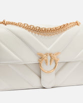 Borsa a spalla media Love Bag One in pelle e nappa chevron con tripla catena - Bianco | Pinko