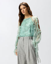 Blusa de seda con estampado de rosas y hombros descubiertos - | Pinko