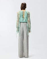 Blusa in seta con stampa rose e spalle scoperte - | Pinko