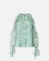 Blusa de seda con estampado de rosas y hombros descubiertos - | Pinko