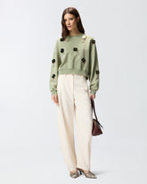 Sweatshirt mit Schmuckblumen - Grün | Pinko