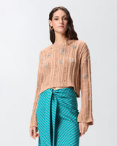 Openwork sweater with jewel details - | Pinko