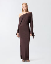 Long rib-knit dress with asymmetrical neckline - | Pinko