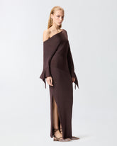 Long rib-knit dress with asymmetrical neckline - | Pinko