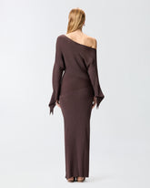 Long rib-knit dress with asymmetrical neckline - | Pinko