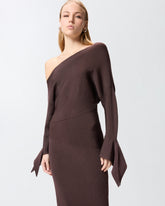Long rib-knit dress with asymmetrical neckline - | Pinko
