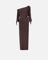 Long rib-knit dress with asymmetrical neckline - | Pinko