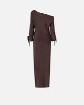 Long rib-knit dress with asymmetrical neckline - | Pinko