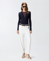 Leichter Pullover in Rippstrick mit Transparenzeffekten - | Pinko