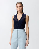 Canotta a polo in maglia a coste - | Pinko