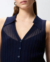 Canotta a polo in maglia a coste - | Pinko