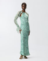 Robe midi en soie à imprimé roses et épaules dénudées - | Pinko