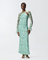 Robe midi en soie à imprimé roses et épaules dénudées - | Pinko