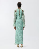 Robe midi en soie à imprimé roses et épaules dénudées - | Pinko