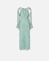 Robe midi en soie à imprimé roses et épaules dénudées - | Pinko