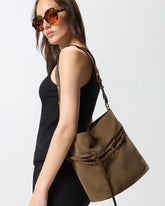 Borsa a secchiello a spalla media Belt Bag in suede - | Pinko