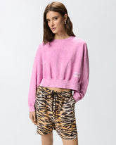 Cropped sweatshirt with branded label - Pink | Pinko