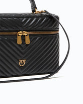 Medium beauty case with shoulder strap in chevron leather - Black | Pinko