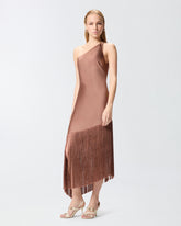 Satin one-shoulder mini dress with fringing - Pomarańczowy | Pinko