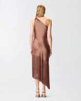 Satin one-shoulder mini dress with fringing - Pomarańczowy | Pinko