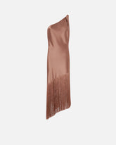 Satin one-shoulder mini dress with fringing - Pomarańczowy | Pinko