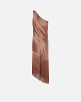 Satin one-shoulder mini dress with fringing - Pomarańczowy | Pinko