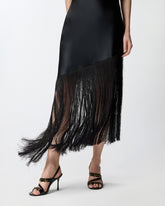 Satin one-shoulder mini dress with fringing - Czarny | Pinko