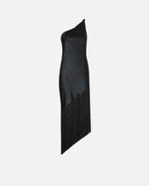 Satin one-shoulder mini dress with fringing - Czarny | Pinko
