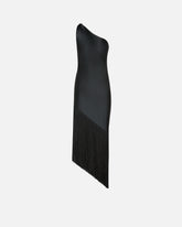 Satin one-shoulder mini dress with fringing - Czarny | Pinko