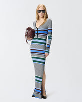 Abito lungo aderente in maglia a righe - | Pinko