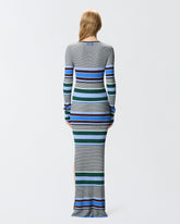 Abito lungo aderente in maglia a righe - | Pinko