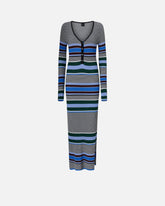 Abito lungo aderente in maglia a righe - | Pinko