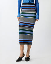 Gonna longuette aderente in maglia a righe - Multicolor Nero-Azzurro | Pinko