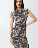 Robe fourreau mi-longue à imprimé animalier - Multicolor Noir-Beige | Pinko