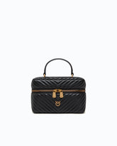 Small beauty case with shoulder strap chevron nappa - Black | Pinko