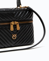 Small beauty case with shoulder strap chevron nappa - Black | Pinko