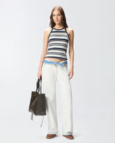 Jeans with contrasting fold-down waist - | Pinko