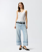 Cropped jeans with leather belt - | Pinko