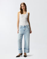 Cropped jeans with leather belt - | Pinko