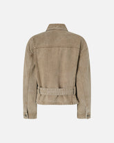 Giubbino in denim marrone con ricami gioiello - | Pinko