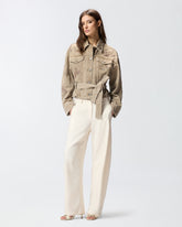 Blouson en denim marron avec broderies bijoux - | Pinko