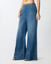 Weite Hose aus Denim in einer Leinenmischung - Hellblau | Pinko