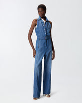 Tuta intera in denim con cintura - | Pinko