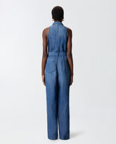 Tuta intera in denim con cintura - | Pinko